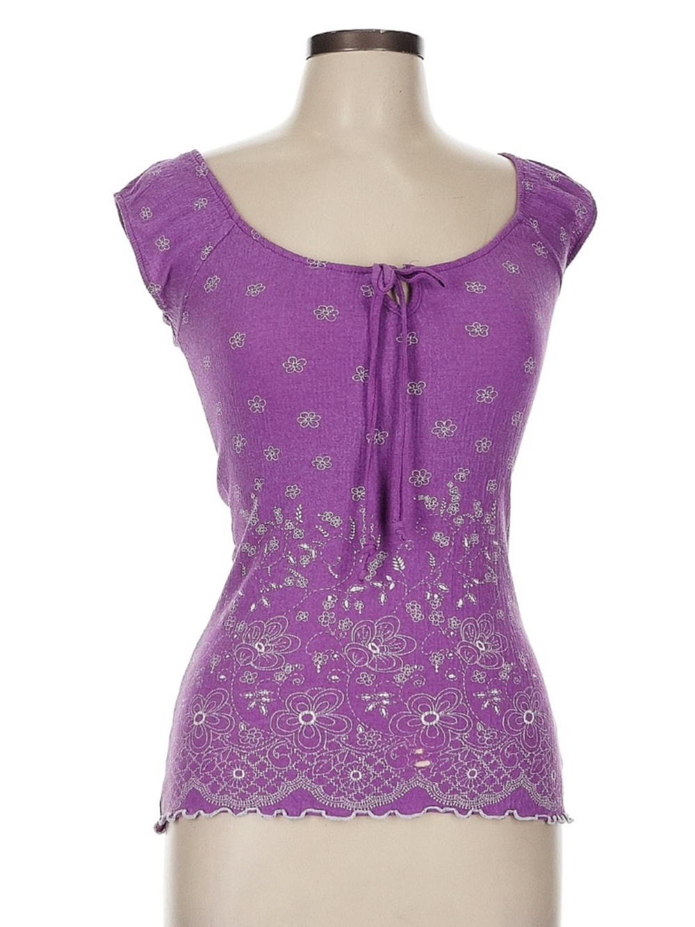 Women’s Purple Floral Tie-Front Sleeveless Top